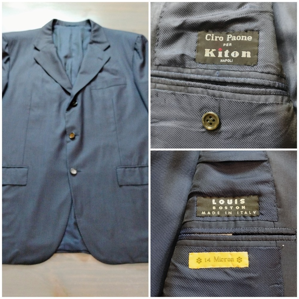 Kiton Louis Boston Blanc Blu Super 180's Wool 44R (54EU) Navy 3 Roll 2 Button